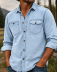 Mivanity Rugged Vintage Textured Shirt  Men's Casual Outdoor Button Up Long Sleeve