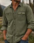 Mivanity Rugged Vintage Textured Shirt  Men's Casual Outdoor Button Up Long Sleeve