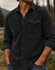Mivanity Rugged Vintage Textured Shirt  Men's Casual Outdoor Button Up Long Sleeve