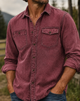 Mivanity Rugged Vintage Textured Shirt  Men's Casual Outdoor Button Up Long Sleeve