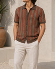Mivanity Striped Jacquard Knit Business Polo Shirts