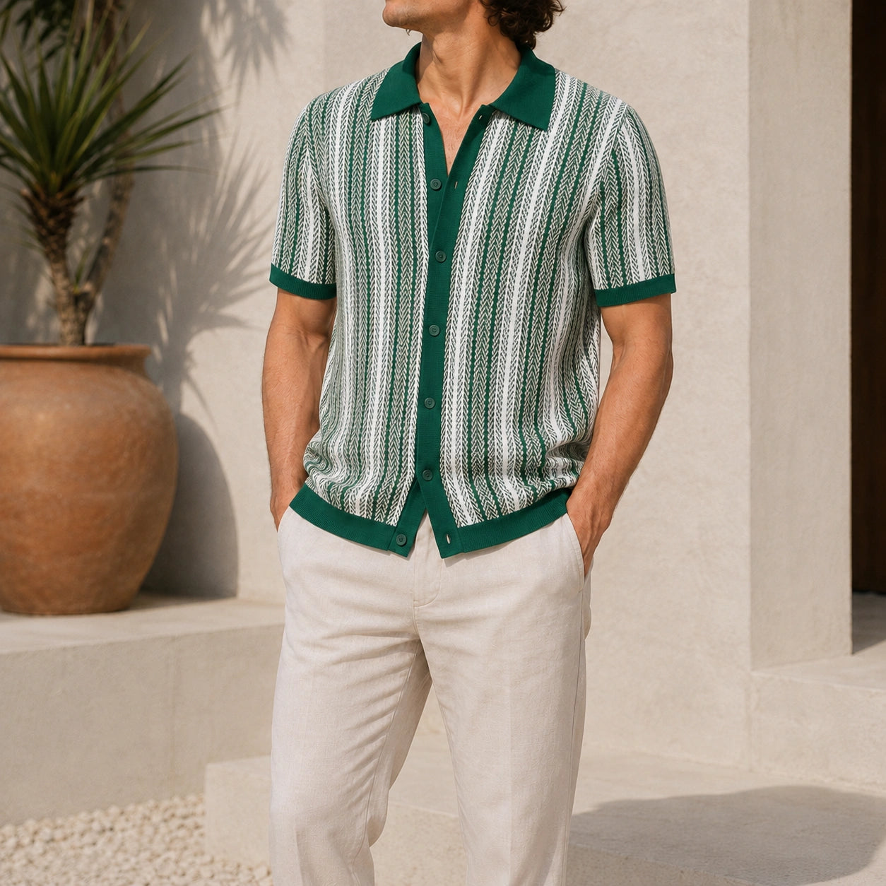 Mivanity Striped Jacquard Knit Business Polo Shirts