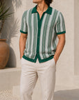Mivanity Striped Jacquard Knit Business Polo Shirts