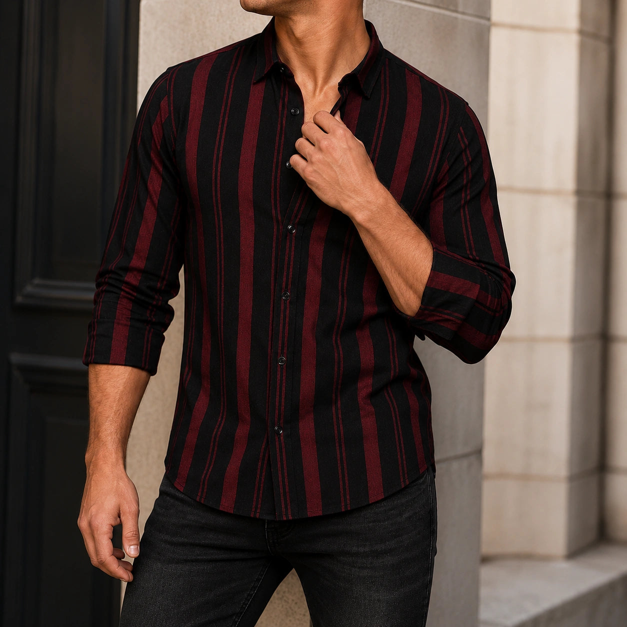 Mivanity Striped Texture Shirts