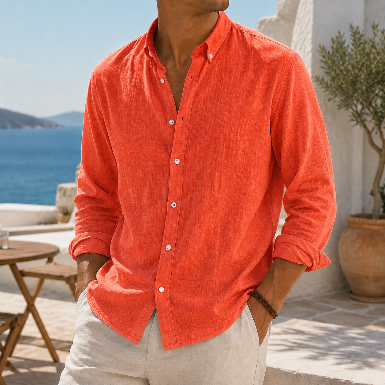 Mivanity Stylish Breathable Linen Casual Everyday Long Sleeve Shirt