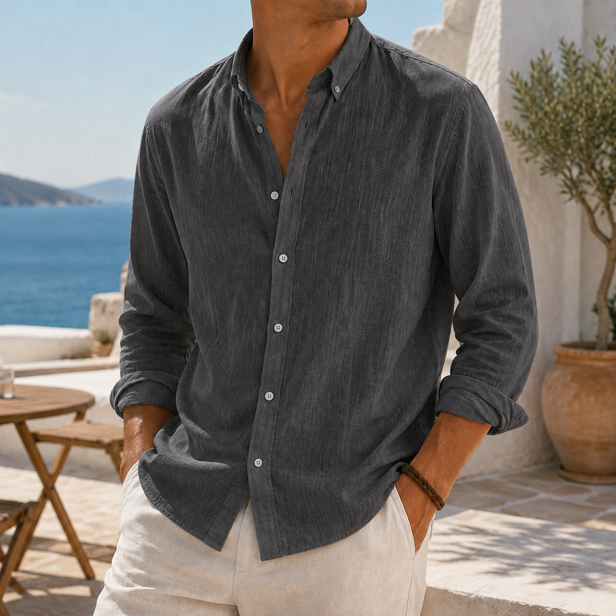 Mivanity Stylish Breathable Linen Casual Everyday Long Sleeve Shirt
