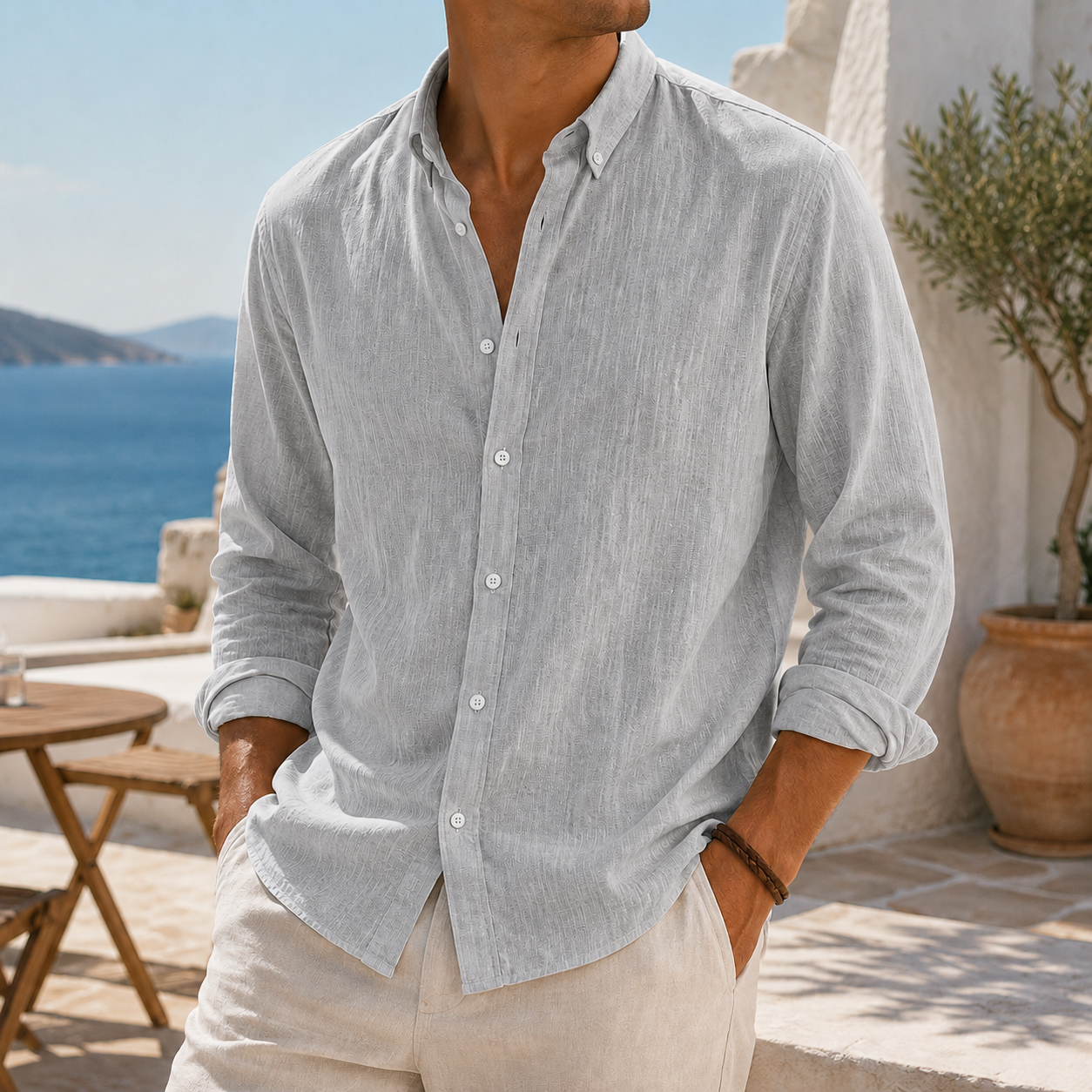 Mivanity Stylish Breathable Linen Casual Everyday Long Sleeve Shirt
