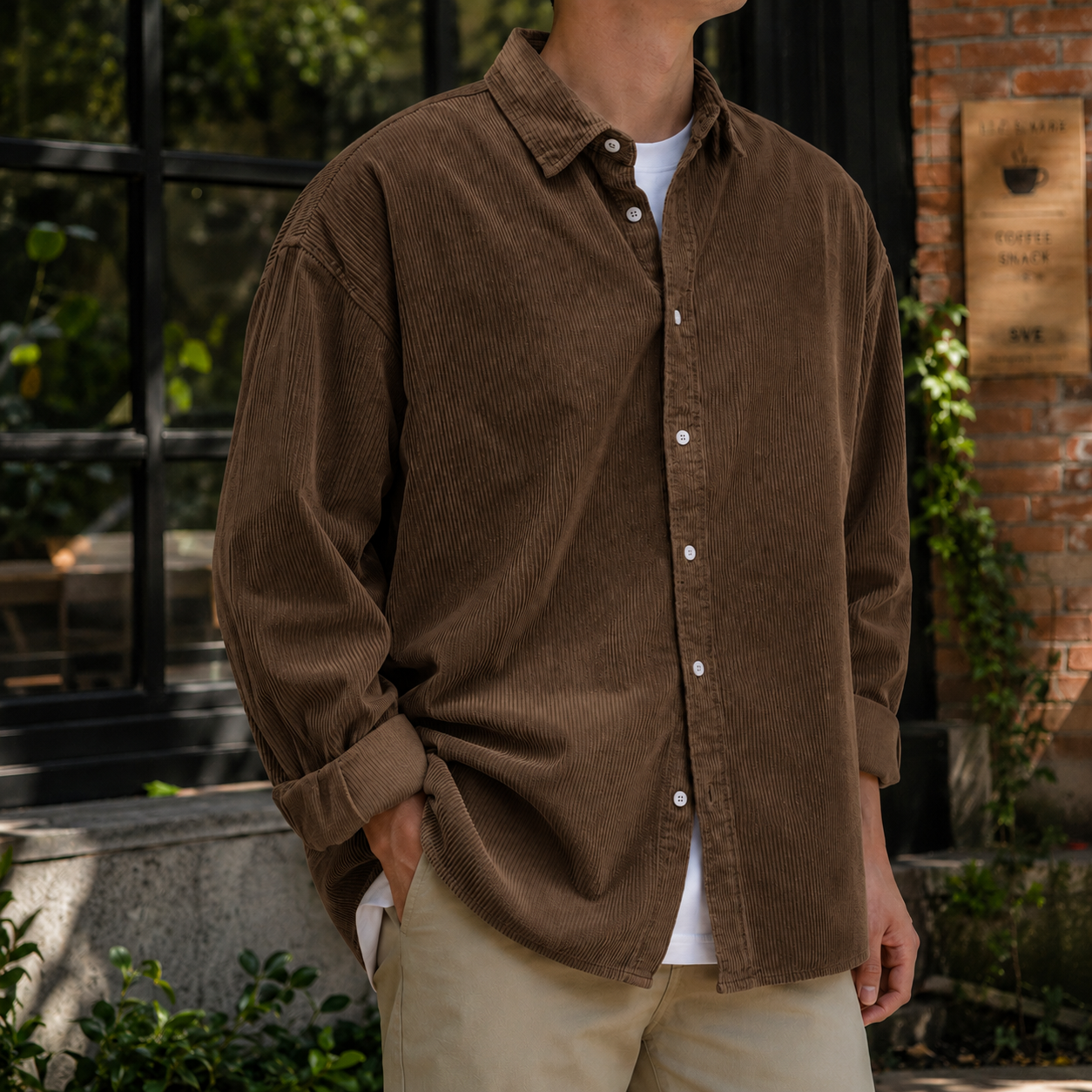 Mivanity Stylish Corduroy Urban Casual Daily Long-Sleeved Shirt