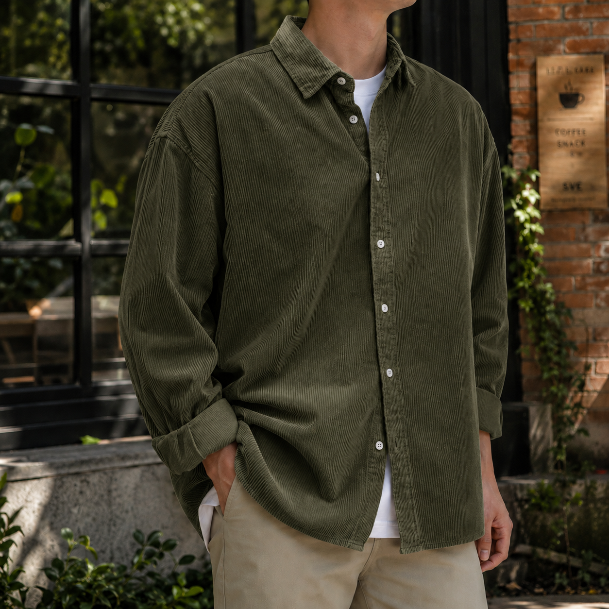 Mivanity Stylish Corduroy Urban Casual Daily Long-Sleeved Shirt