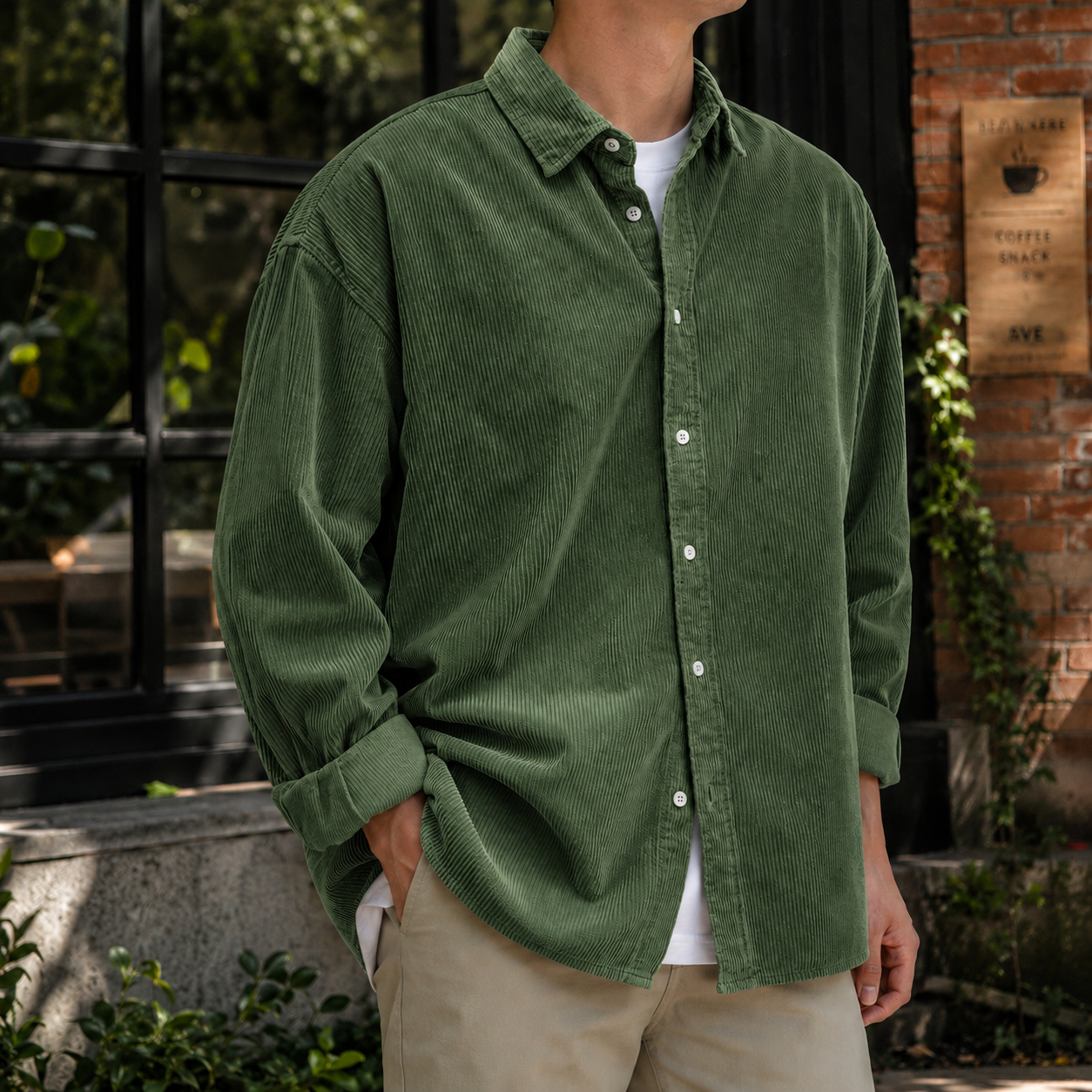 Mivanity Stylish Corduroy Urban Casual Daily Long-Sleeved Shirt