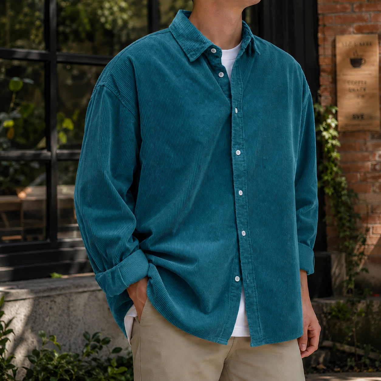 Mivanity Stylish Corduroy Urban Casual Daily Long-Sleeved Shirt