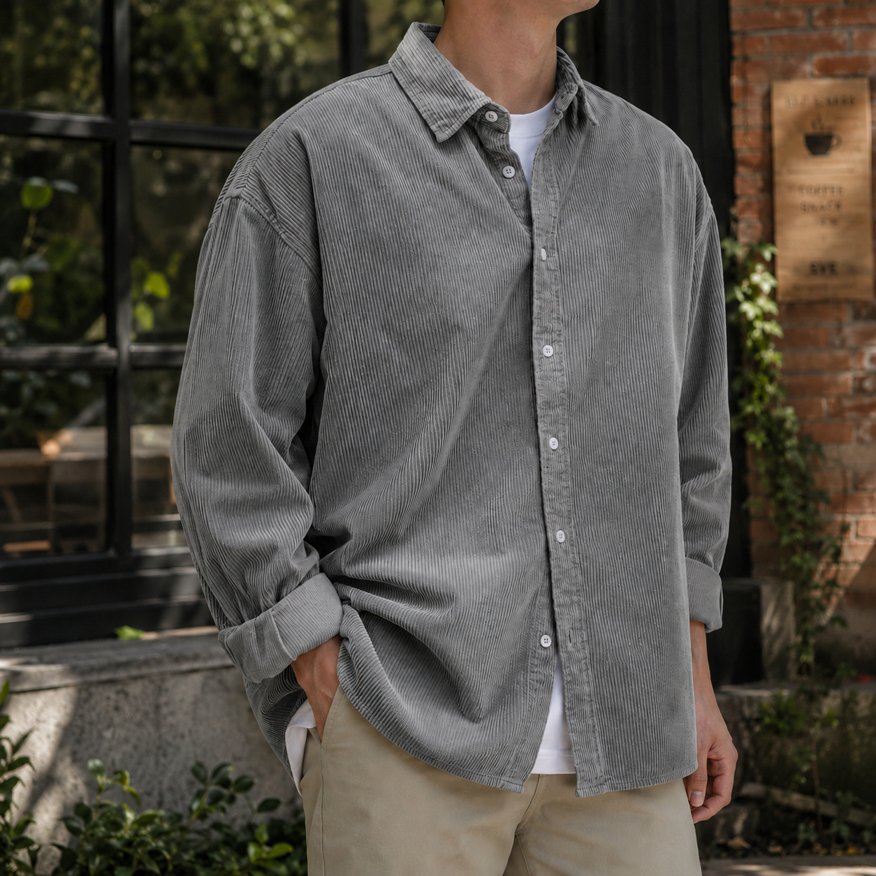 Mivanity Stylish Corduroy Urban Casual Daily Long-Sleeved Shirt