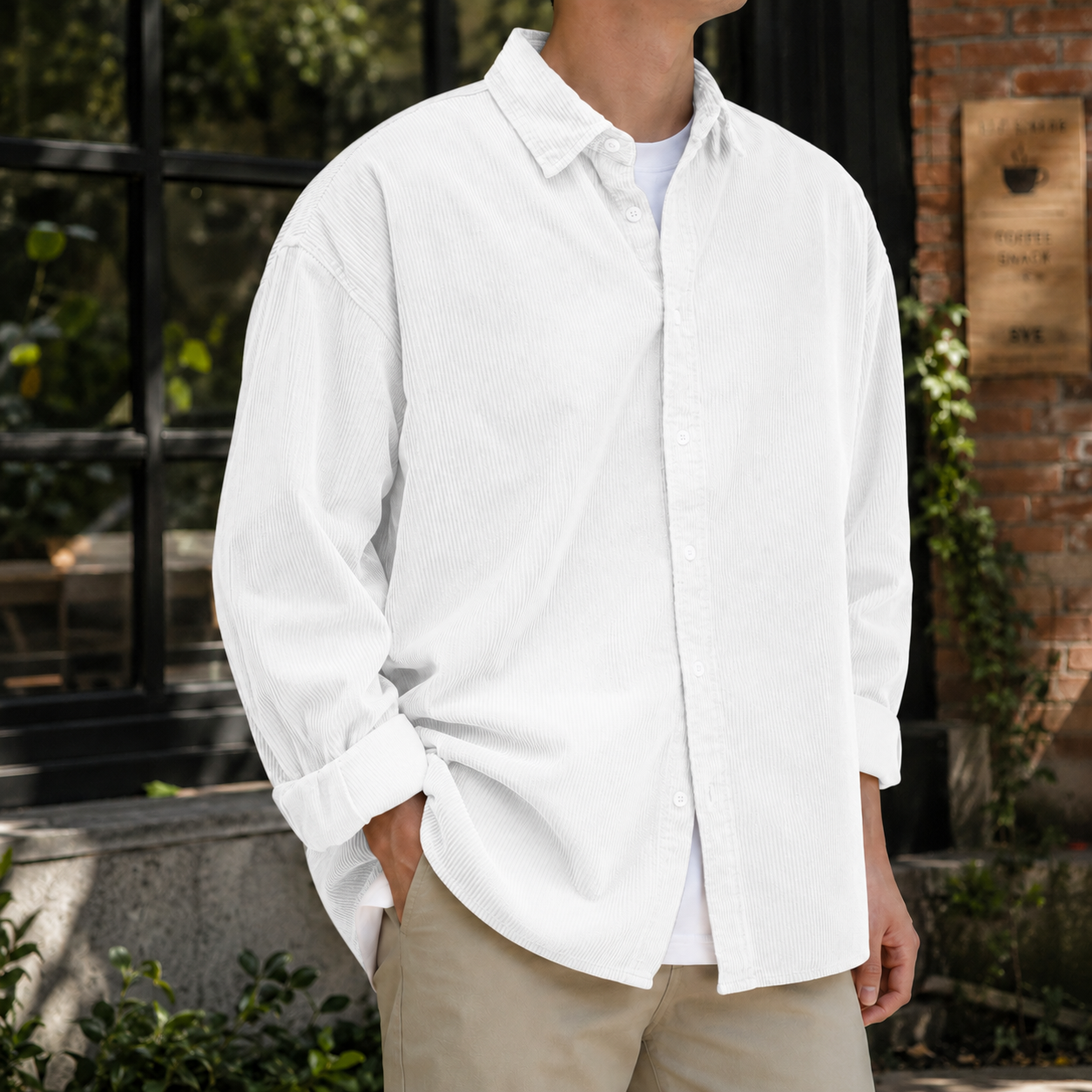 Mivanity Stylish Corduroy Urban Casual Daily Long-Sleeved Shirt