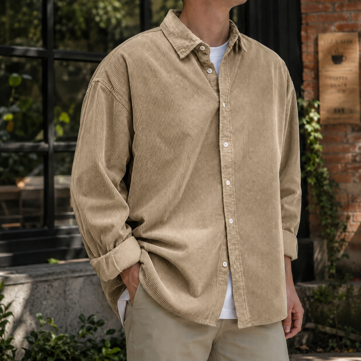 Mivanity Stylish Corduroy Urban Casual Daily Long-Sleeved Shirt