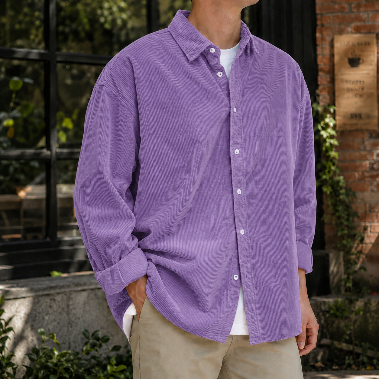Mivanity Stylish Corduroy Urban Casual Daily Long-Sleeved Shirt