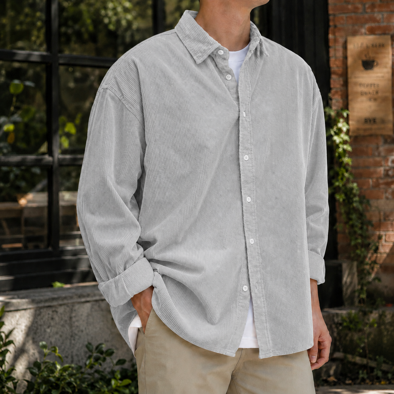 Mivanity Stylish Corduroy Urban Casual Daily Long-Sleeved Shirt