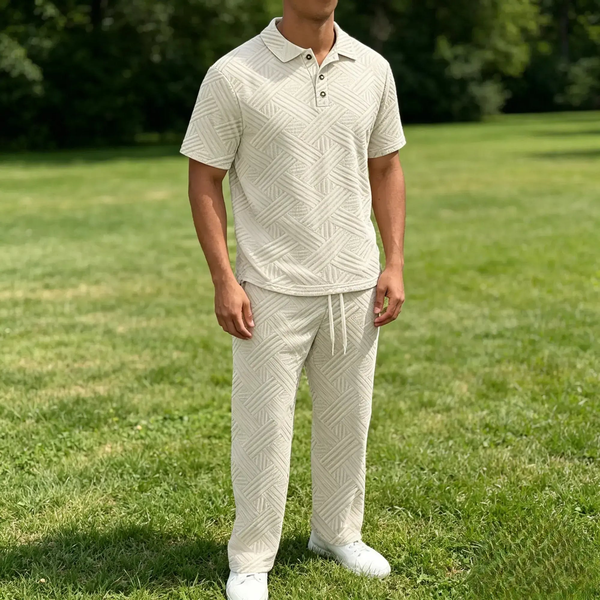 Mivanity Stylish Jacquard Textured Polo Shirt Sets