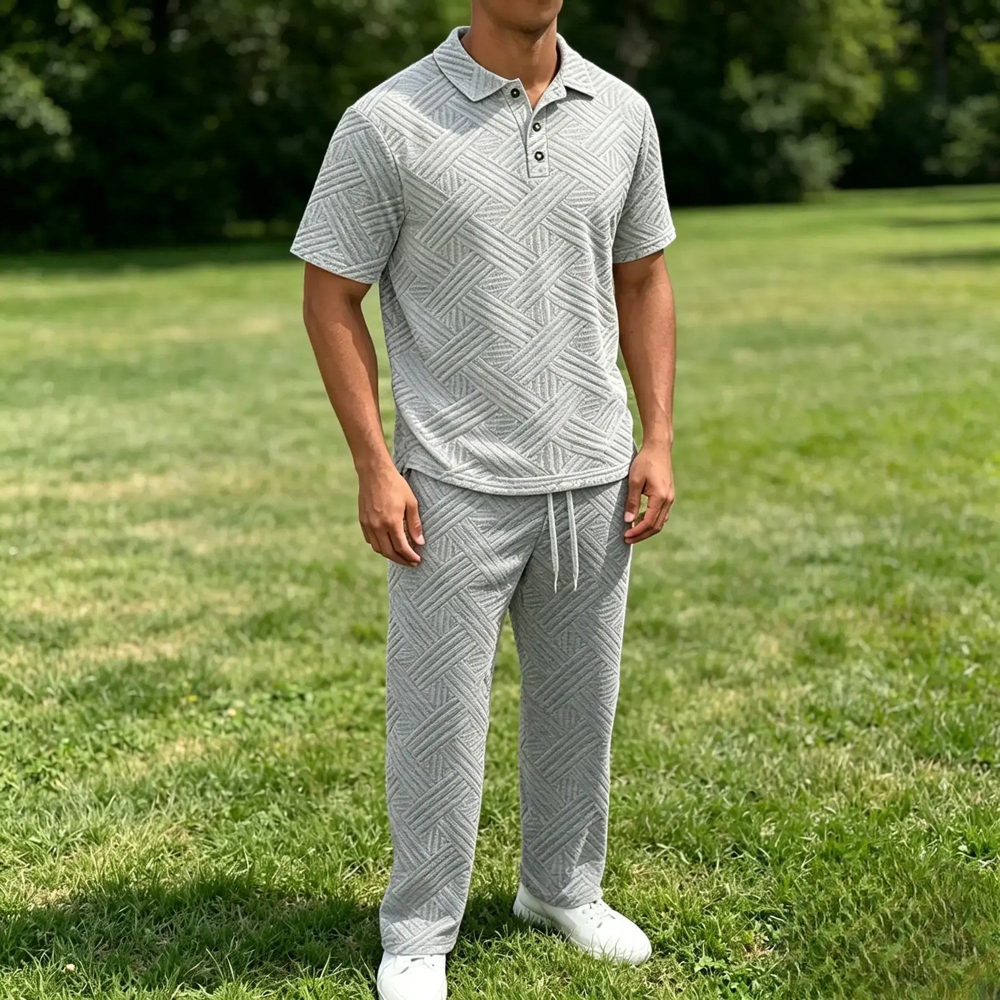 Mivanity Stylish Jacquard Textured Polo Shirt Sets