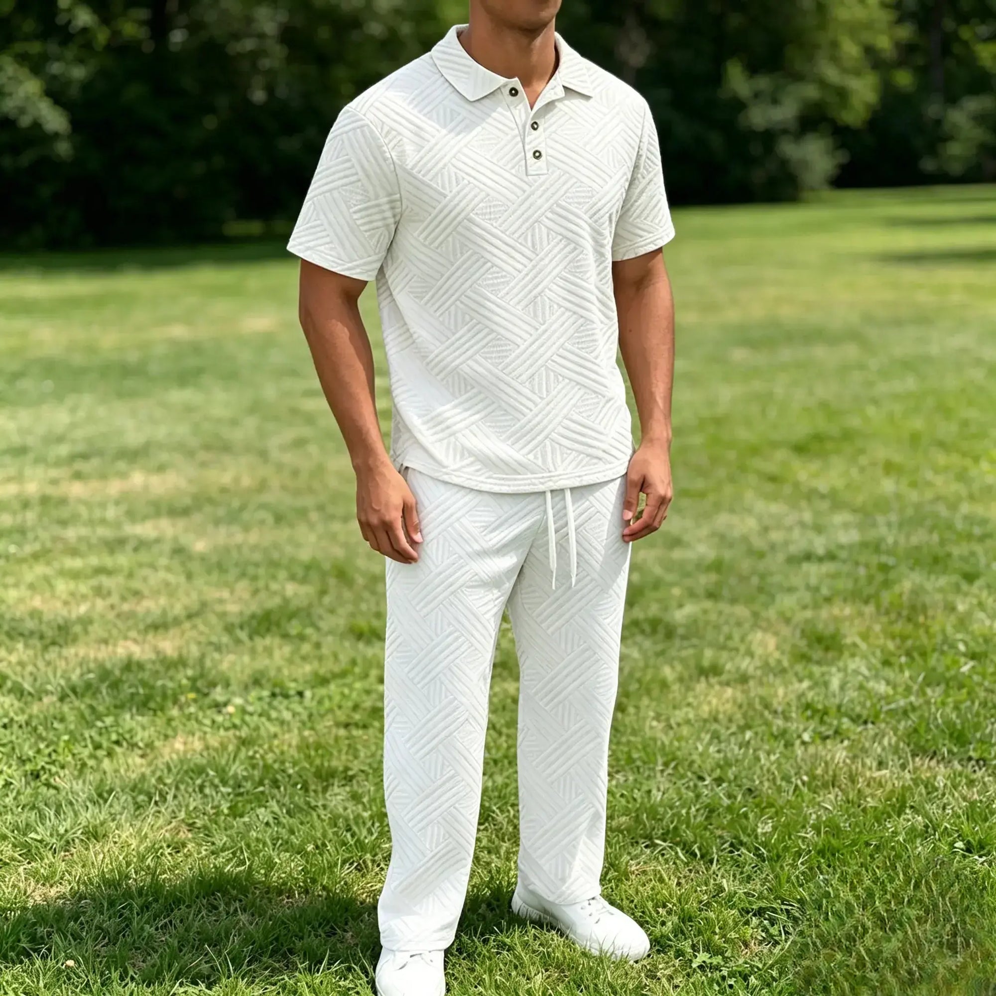 Mivanity Stylish Jacquard Textured Polo Shirt Sets