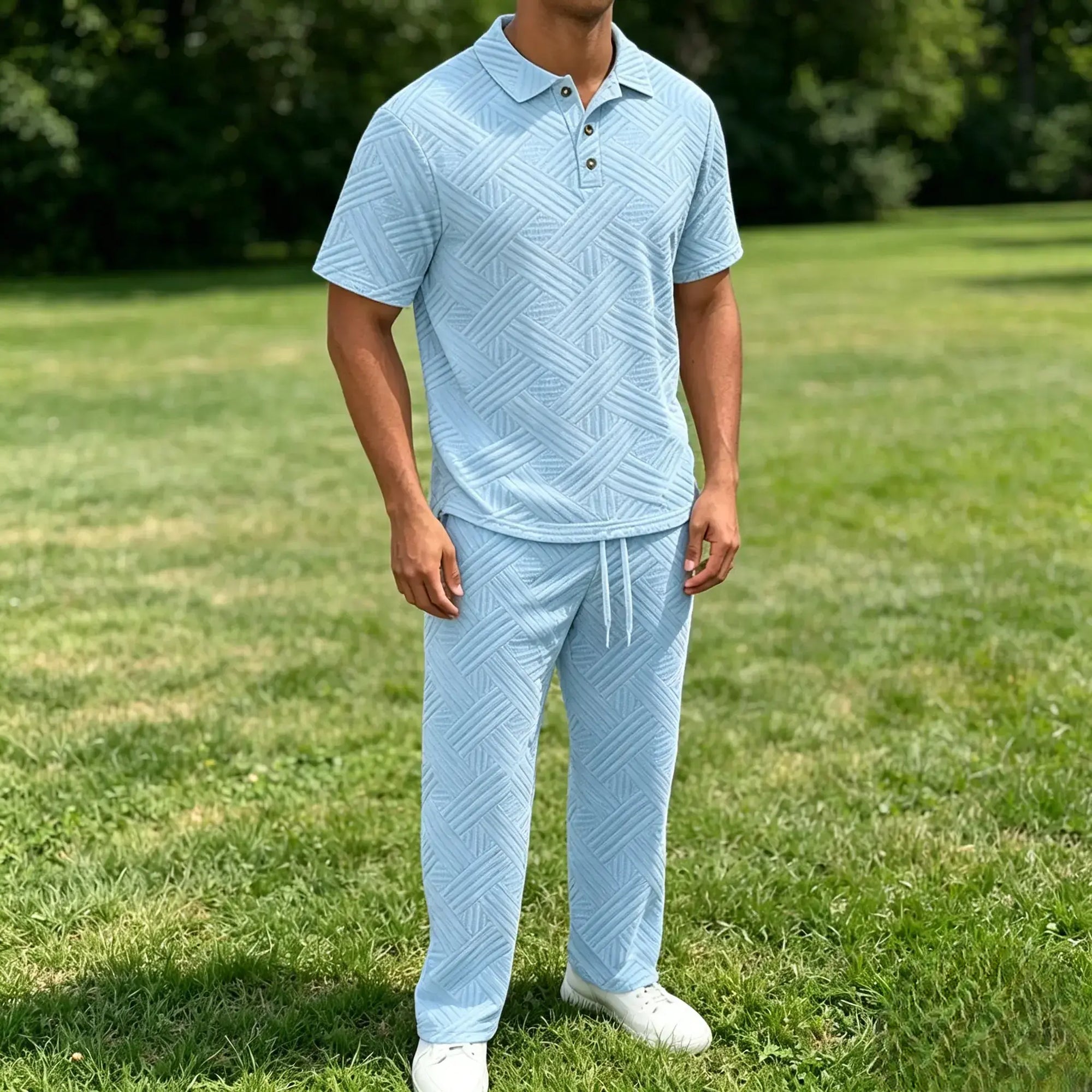 Mivanity Stylish Jacquard Textured Polo Shirt Sets