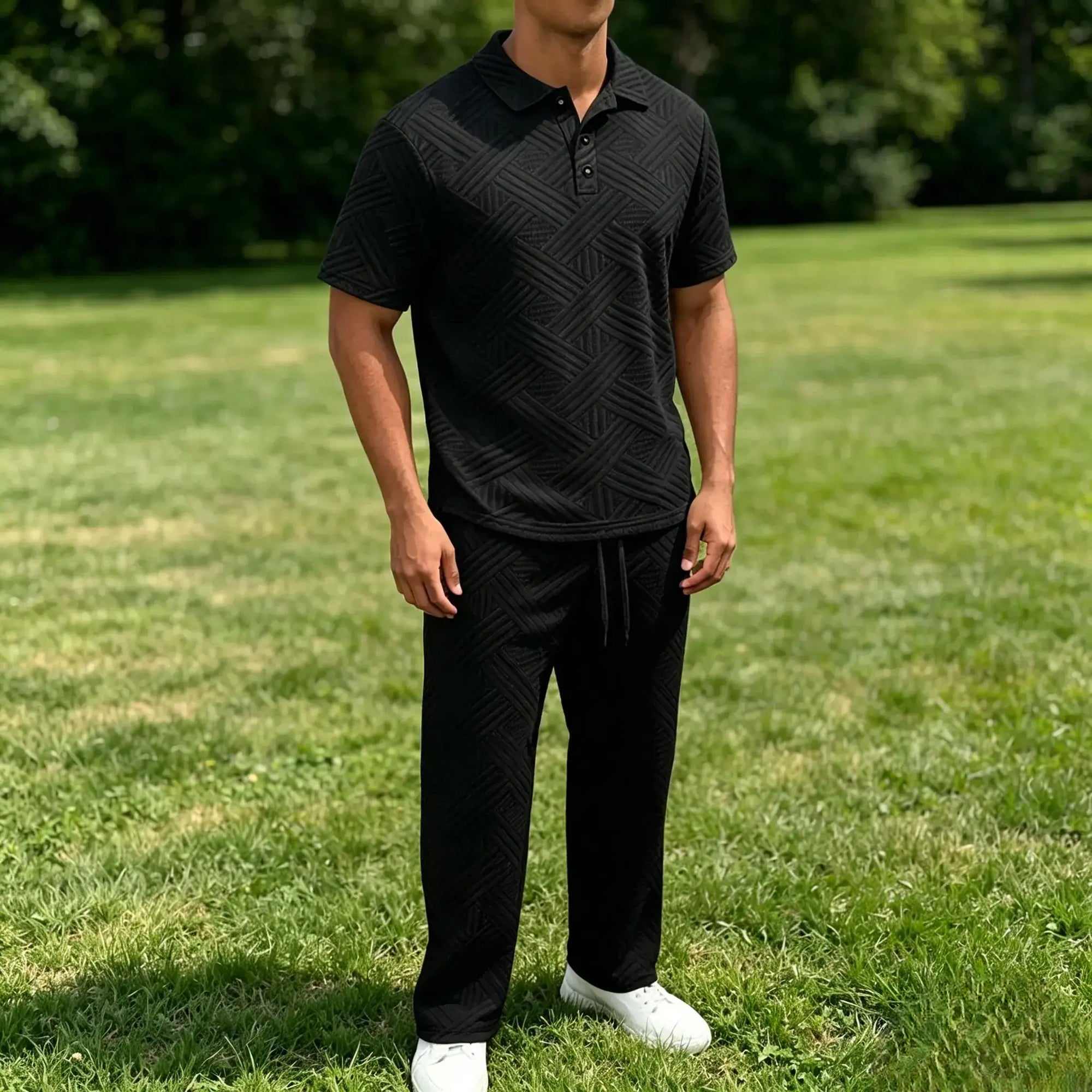 Mivanity Stylish Jacquard Textured Polo Shirt Sets