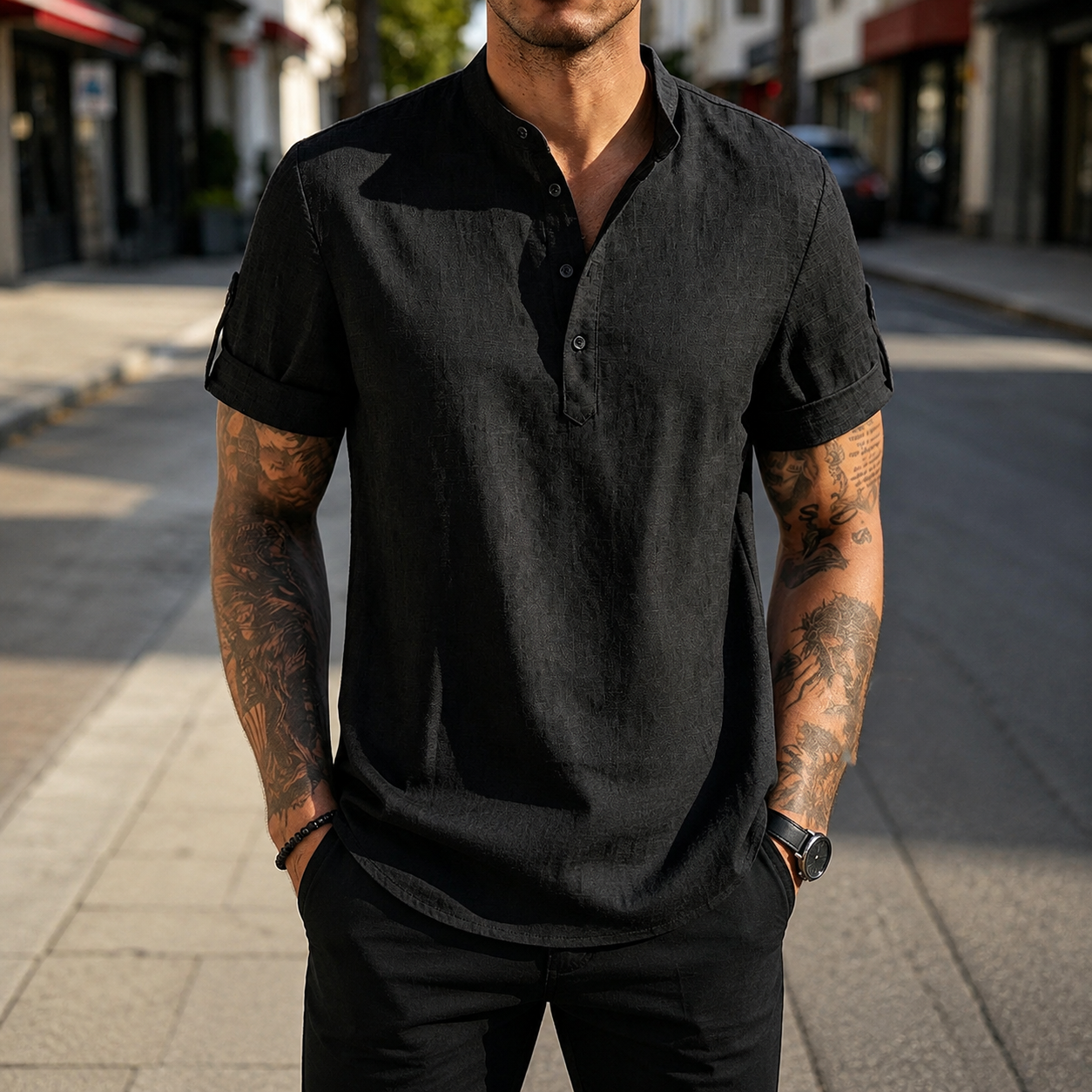 Mivanity Summer Essential Linen Henley Shirts