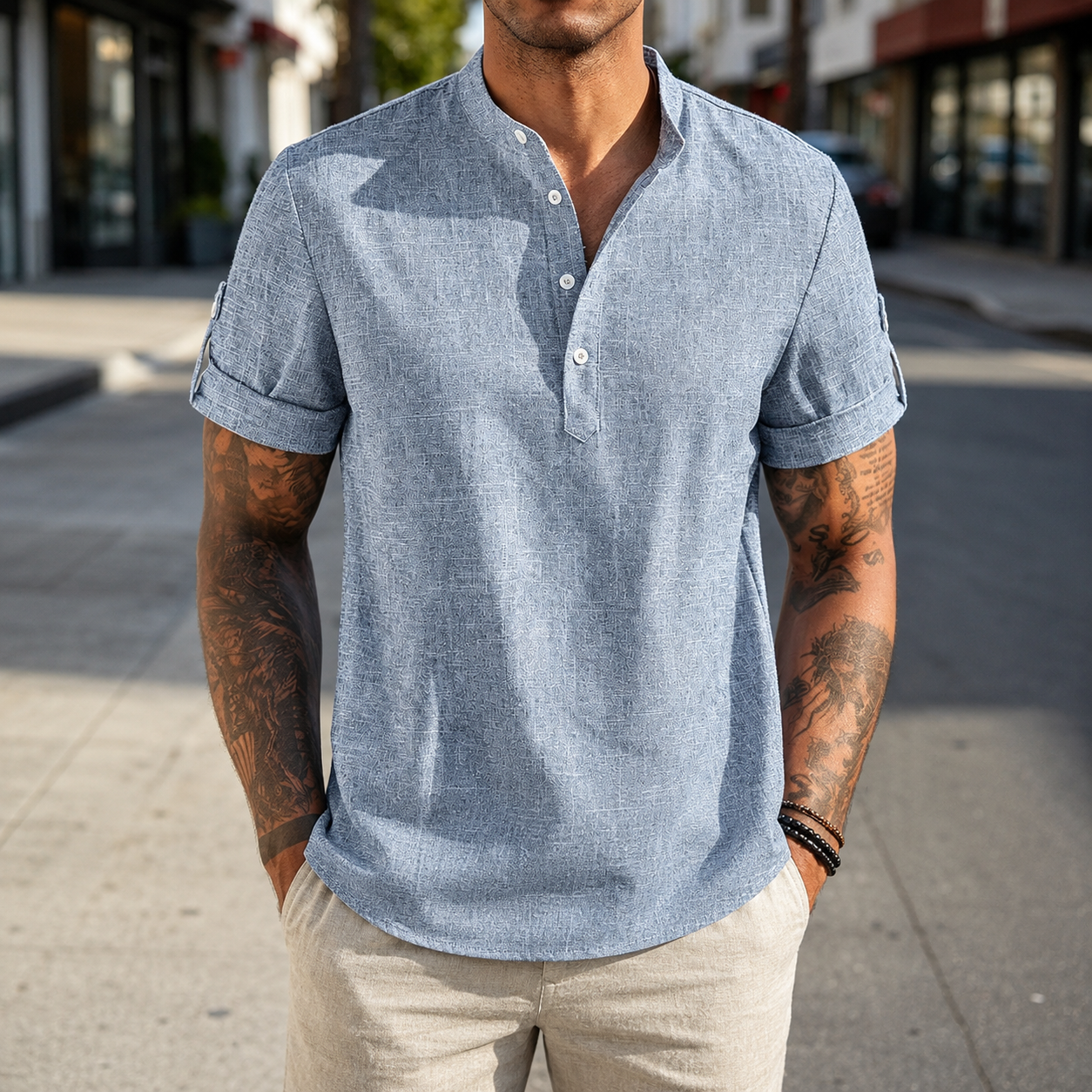 Mivanity Summer Essential Linen Henley Shirts