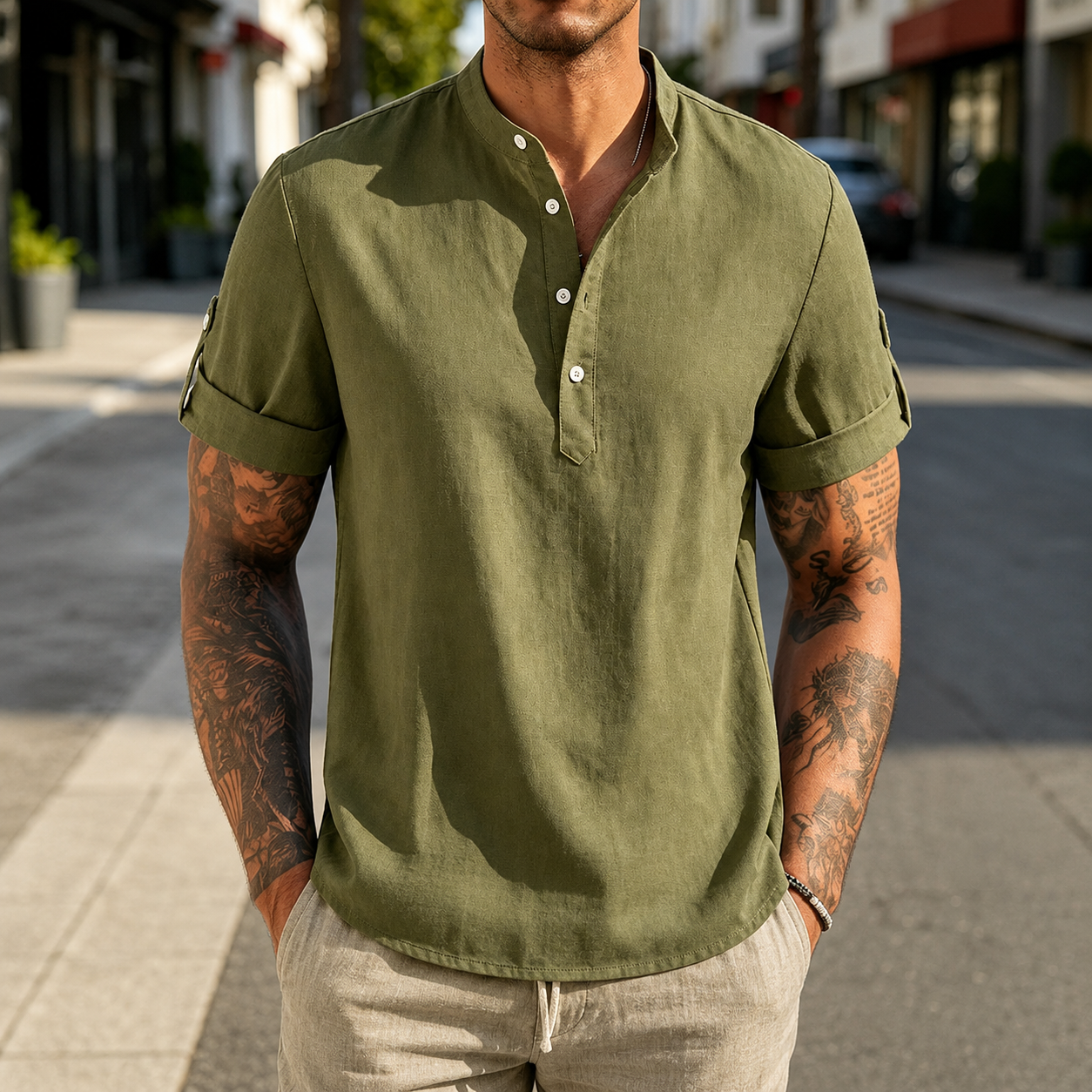Mivanity Summer Essential Linen Henley Shirts