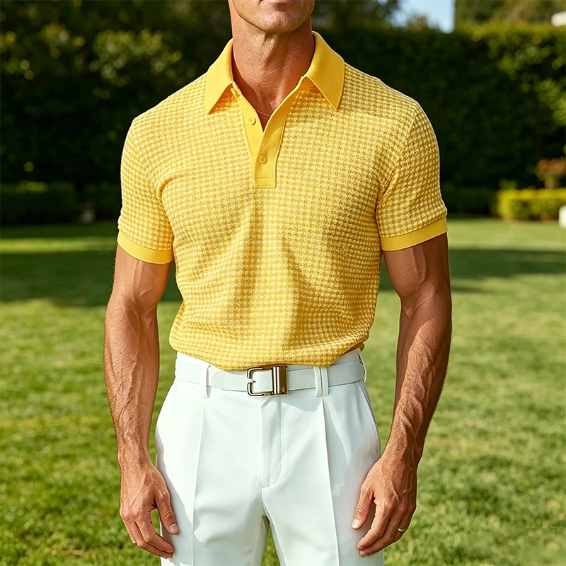 Mivanity Textured Waffle Polo-Soft Summer Lapel Collar Shirts