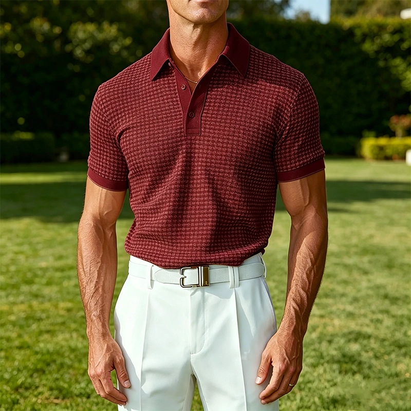 Mivanity Textured Waffle Polo-Soft Summer Lapel Collar Shirts