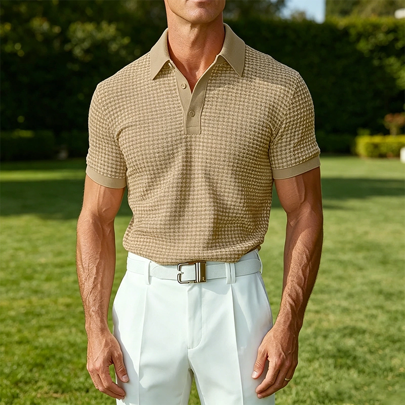 Mivanity Textured Waffle Polo-Soft Summer Lapel Collar Shirts