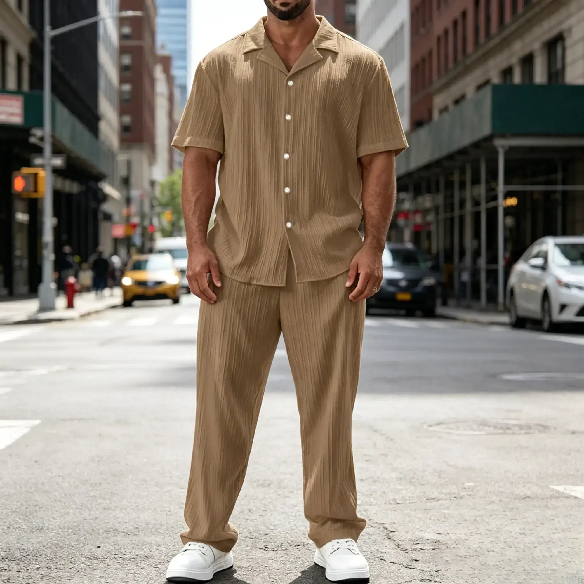 Mivanity Versatile Stripe Textured Shirt Pants Sets