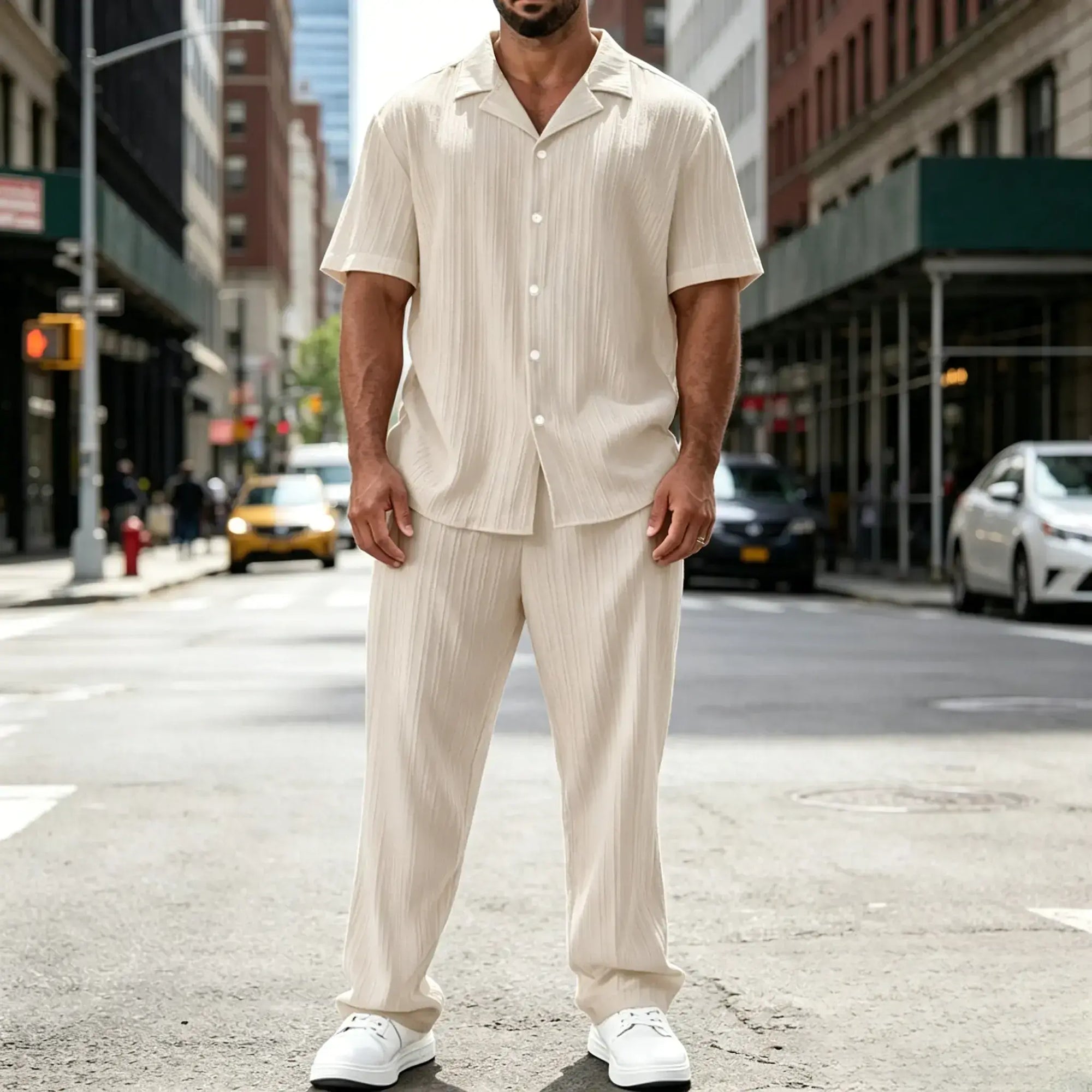 Mivanity Versatile Stripe Textured Shirt Pants Sets