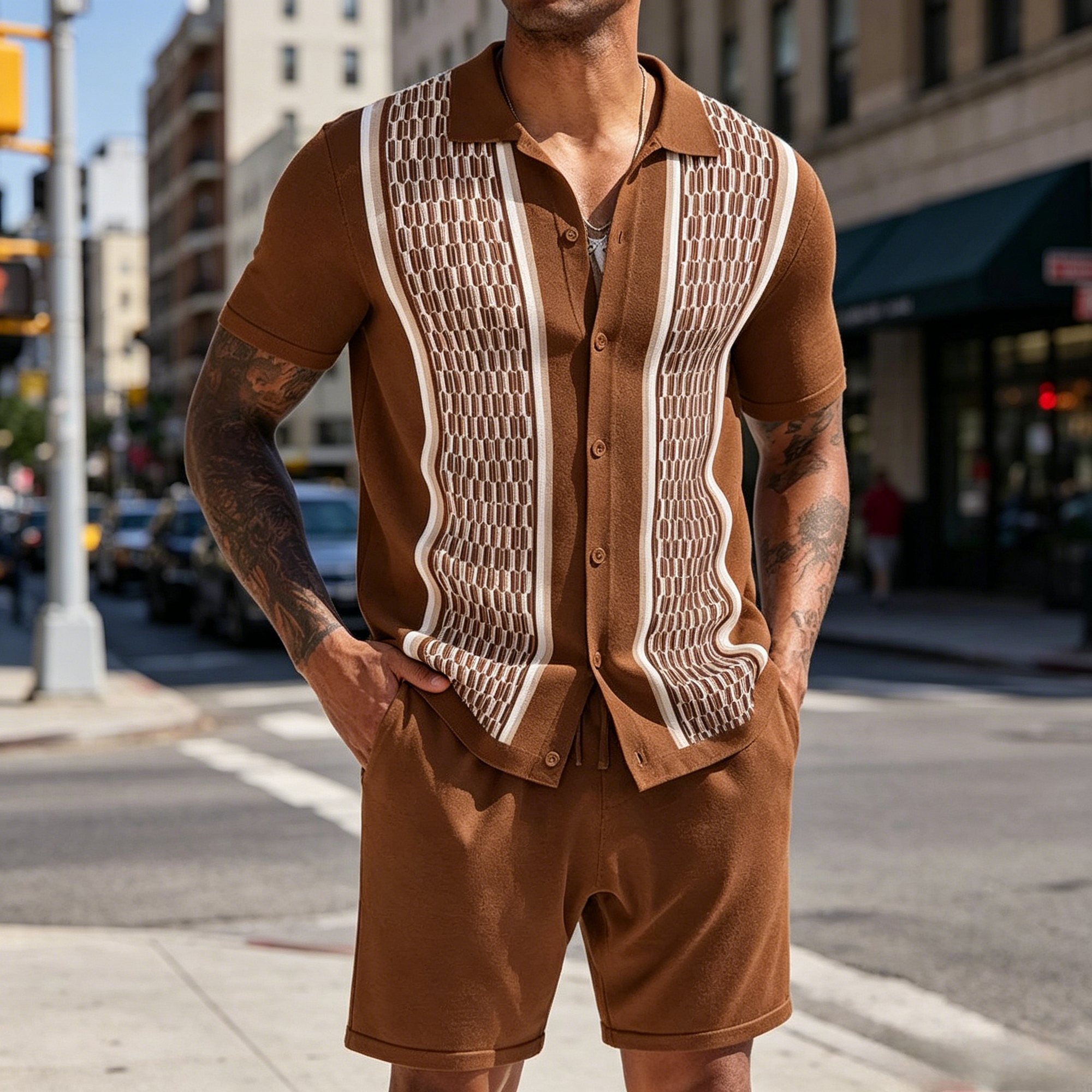 Mivanity Vintage Knit Shirt Shorts Sets