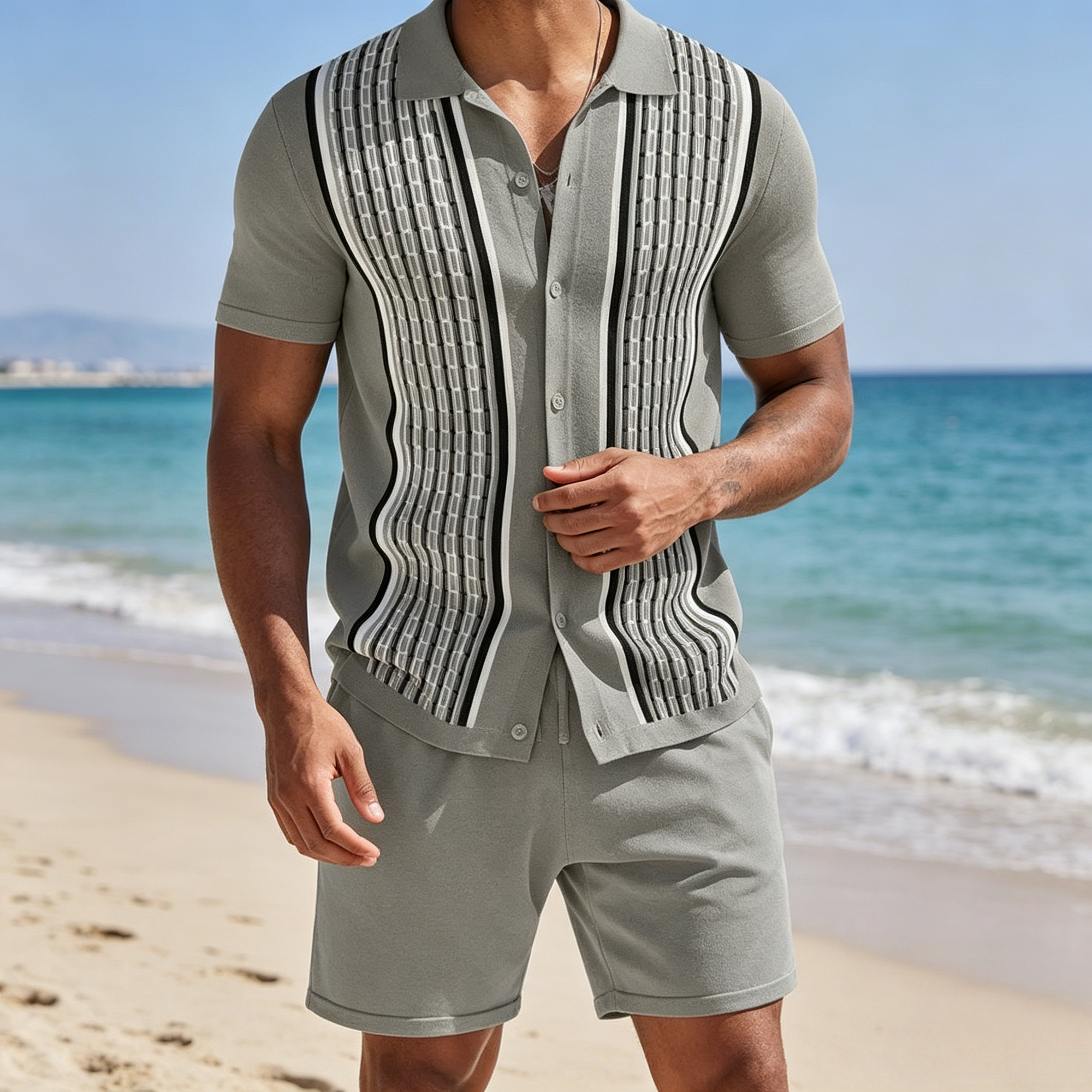 Mivanity Vintage Knit Shirt Shorts Sets
