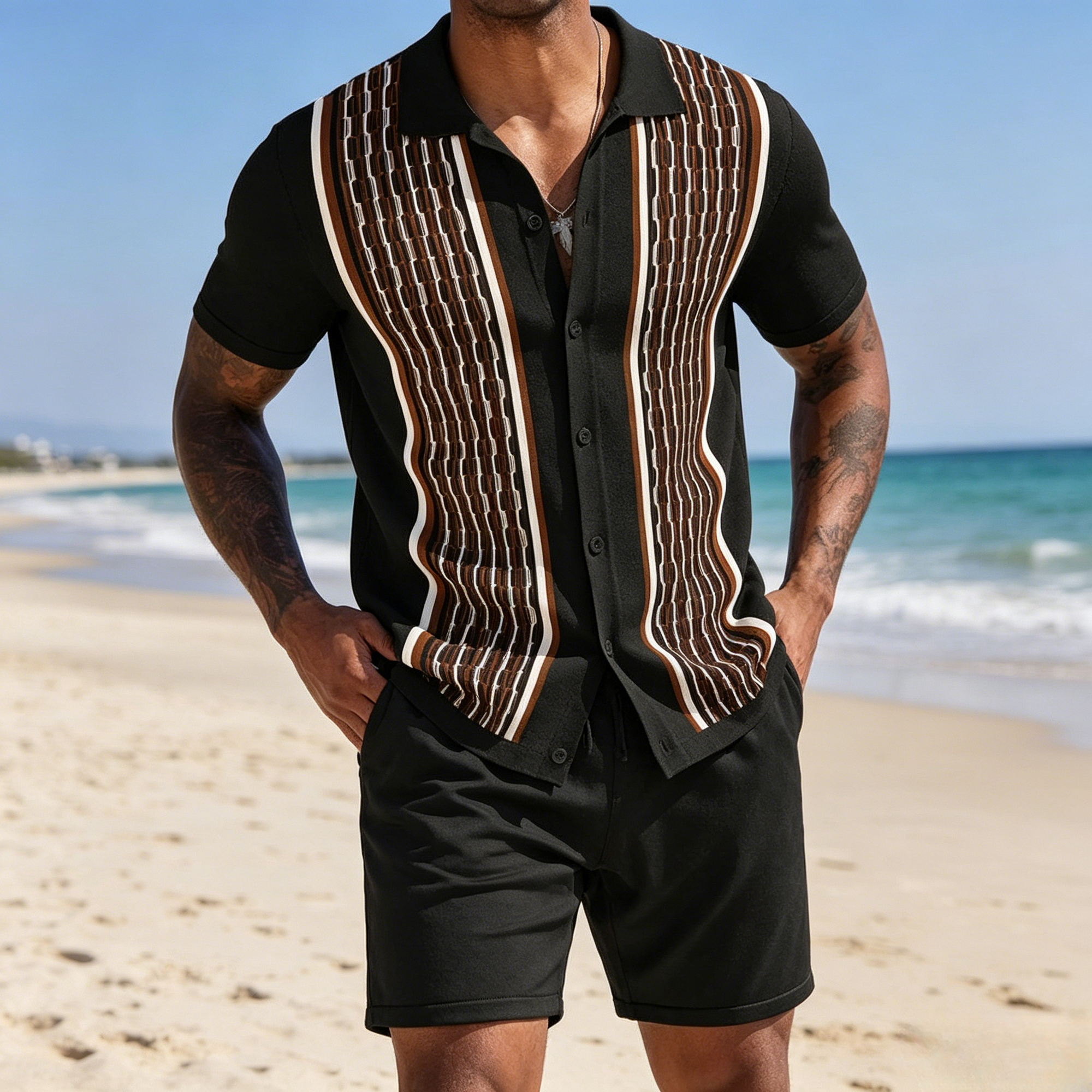 Mivanity Vintage Knit Shirt Shorts Sets