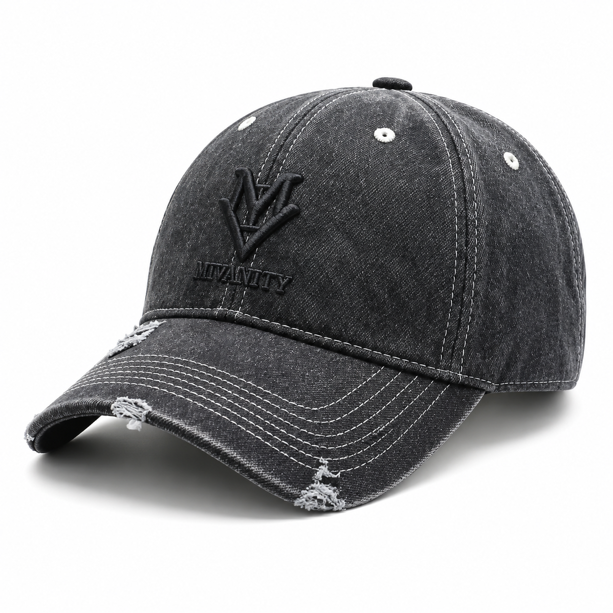 Mivanity Vintage Washed Cotton Embroidered Curved Brim Baseball Cap