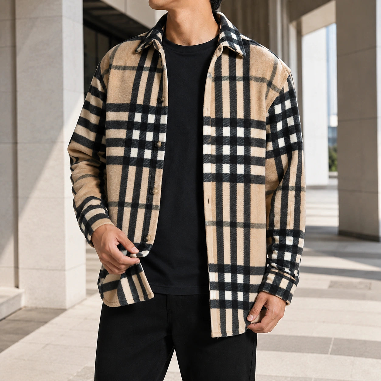 Mivanity Men's Fall Classic Flannel Striped Jackets