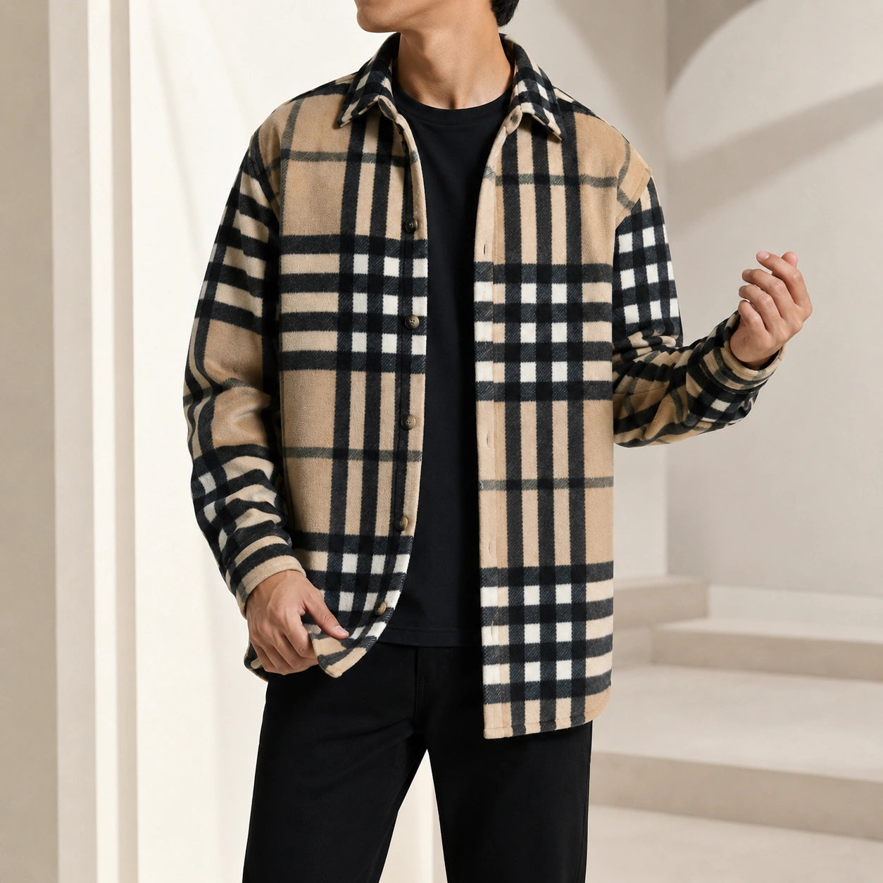 Mivanity Men's Fall Classic Flannel Striped Jackets