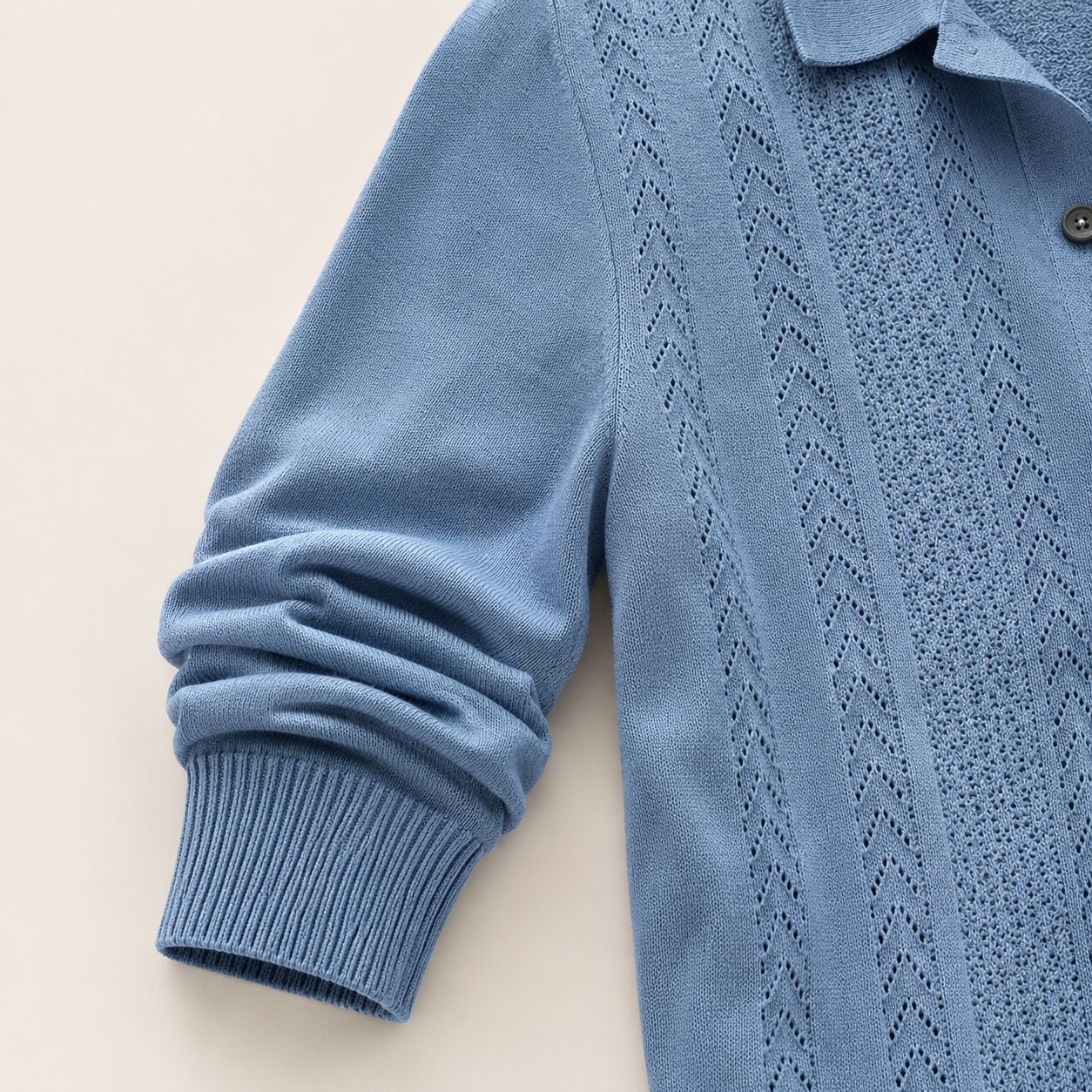 Mivanity Men's Openwork Knit Long Sleeve Button Front Shirt Lightweight Casual Resort Cardigan