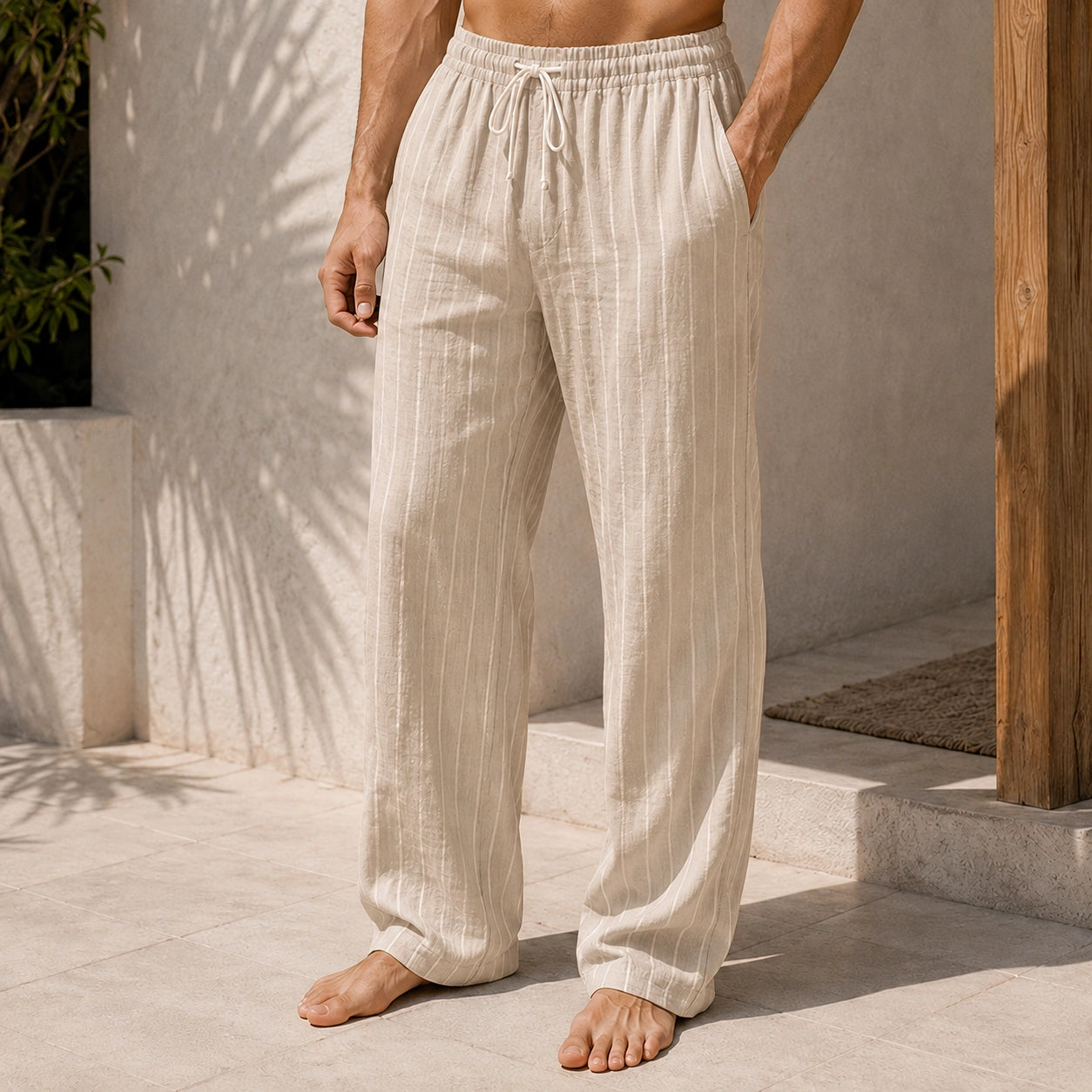 Mivanity Men's Resort Striped Printed Lace-Up Loose Casual Pants