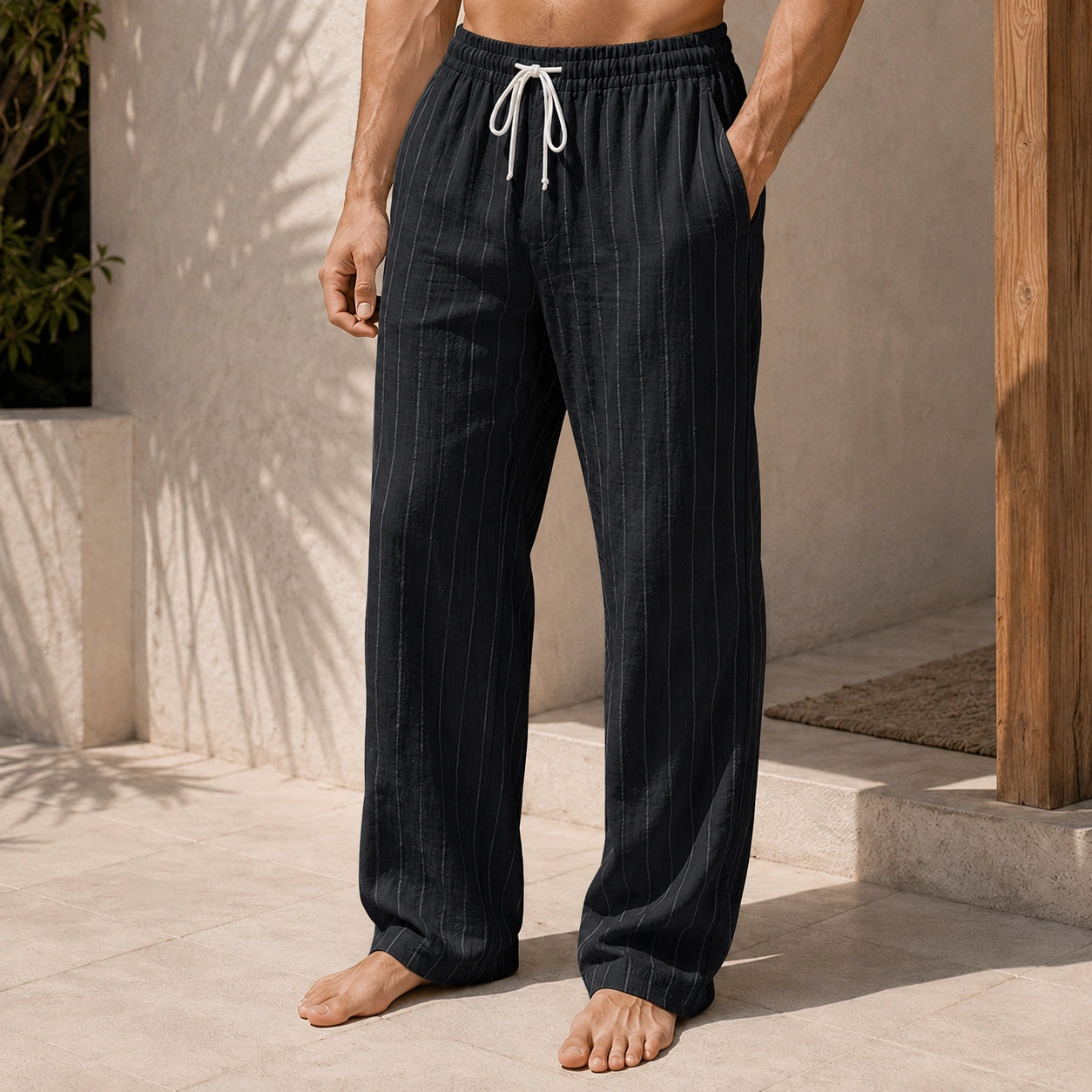 Mivanity Men's Resort Striped Printed Lace-Up Loose Casual Pants