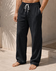 Mivanity Men's Resort Striped Printed Lace-Up Loose Casual Pants