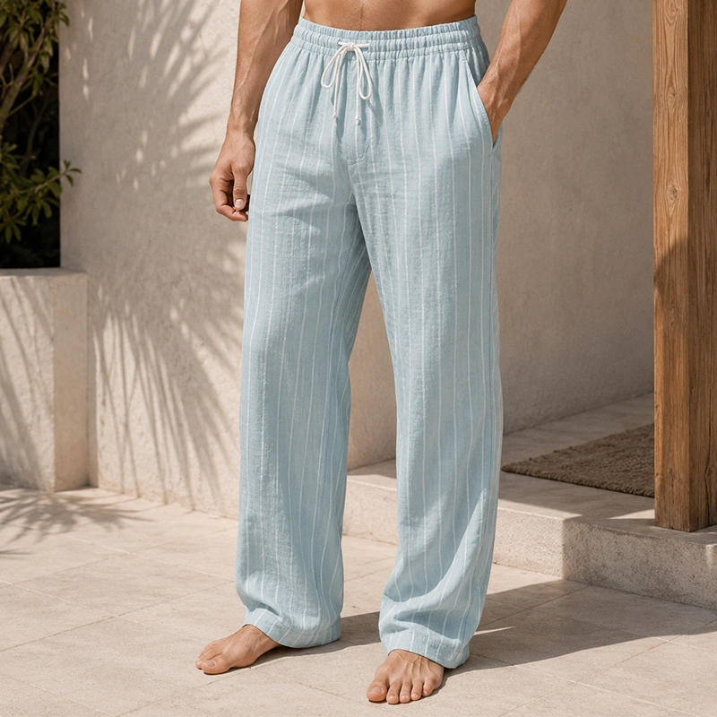 Mivanity Men's Resort Striped Printed Lace-Up Loose Casual Pants