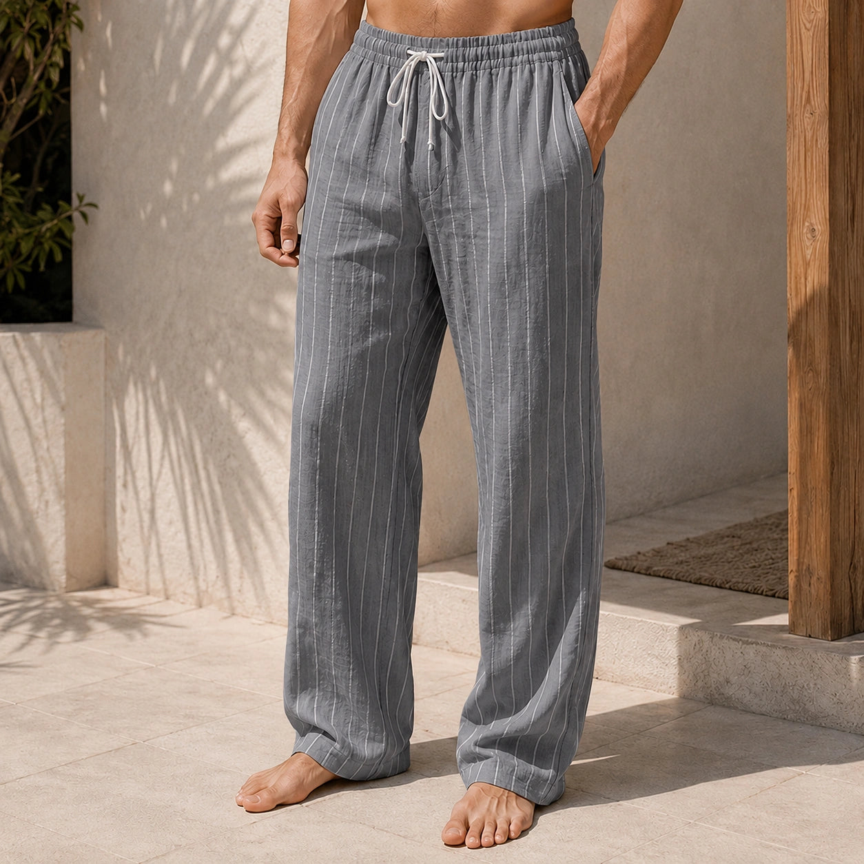 Mivanity Men's Resort Striped Printed Lace-Up Loose Casual Pants