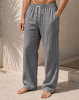 Mivanity Men's Resort Striped Printed Lace-Up Loose Casual Pants