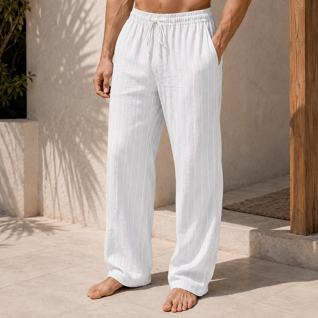 Mivanity Men's Resort Striped Printed Lace-Up Loose Casual Pants