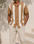 Mivanity Men's Solid Color Comfortable Everyday Striped Short Sleeve Shirts
