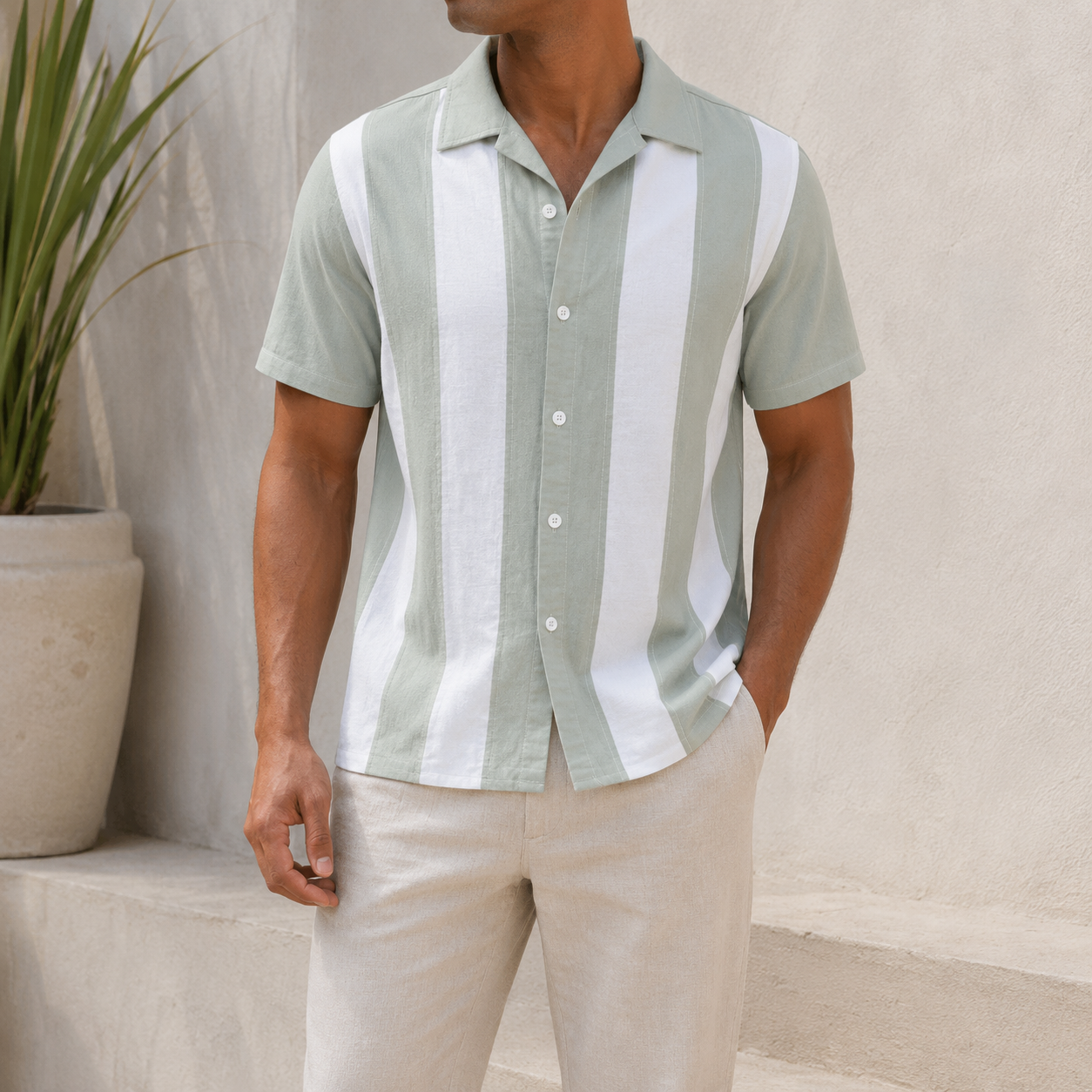 Mivanity Men's Solid Color Comfortable Everyday Striped Short Sleeve Shirts