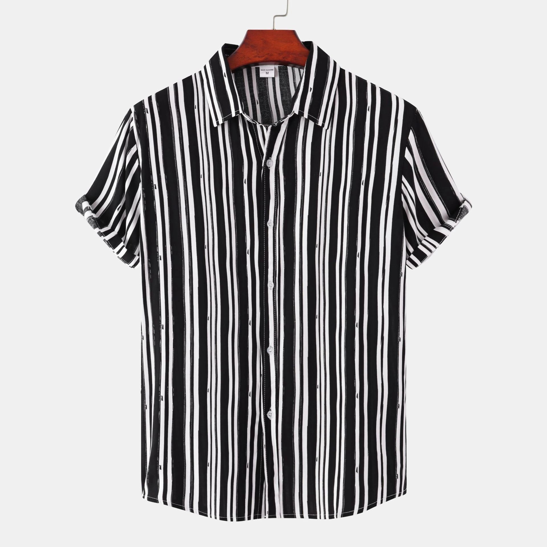 Mivanity Men's Striped Loose Fit Lapel Collar Short Sleeve Casual Shirts